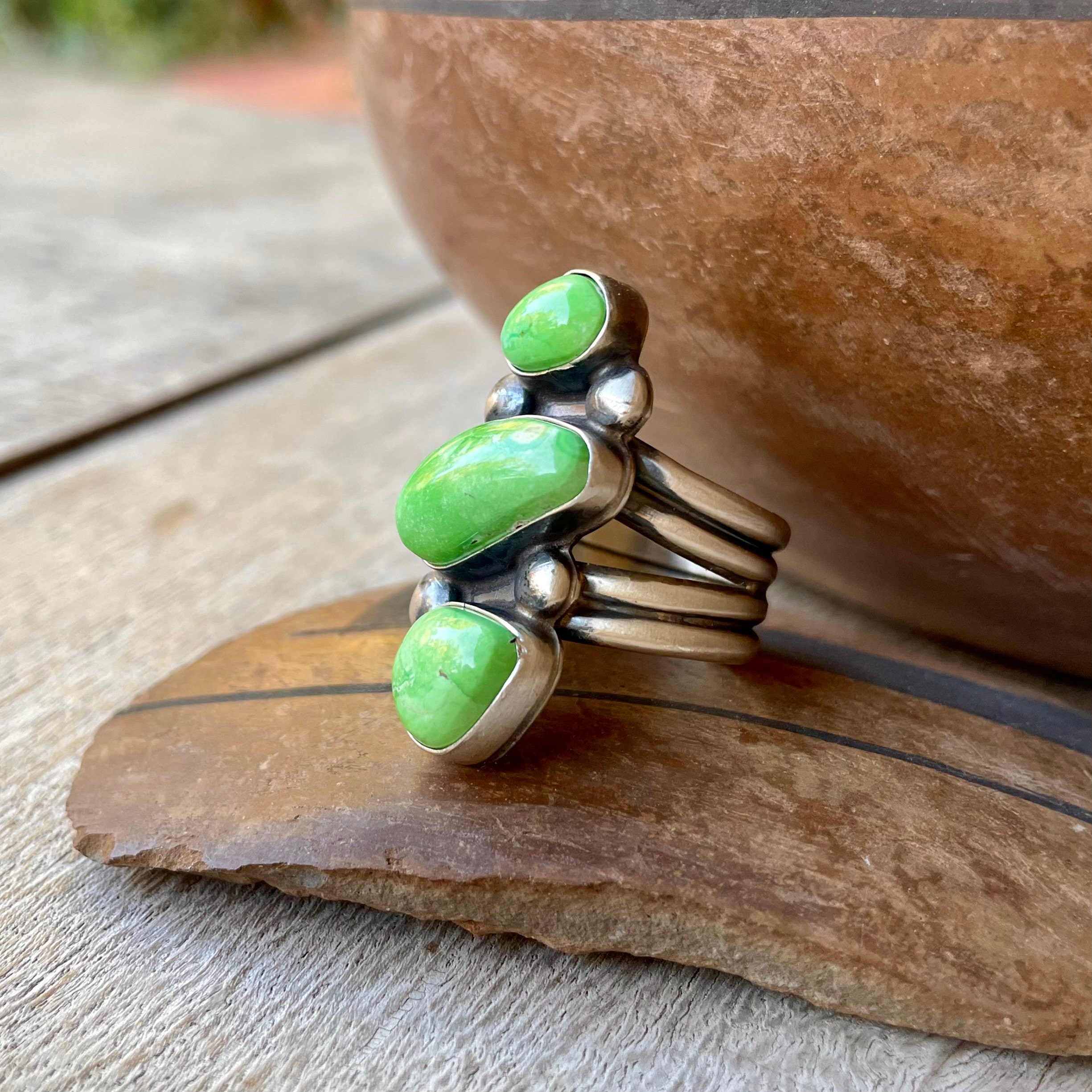 Vivid Native American Navajo Carico Lake Turquoise Sterling Silver Heavy Ring Vivid Native American Navajo Carico Lake Turquoise Sterling Silver Heavy Ring