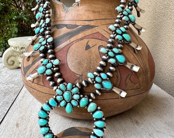 Cluster Turquoise Squash Blossom by Navajo Pansy Johnson, 149g, Circa 1990s