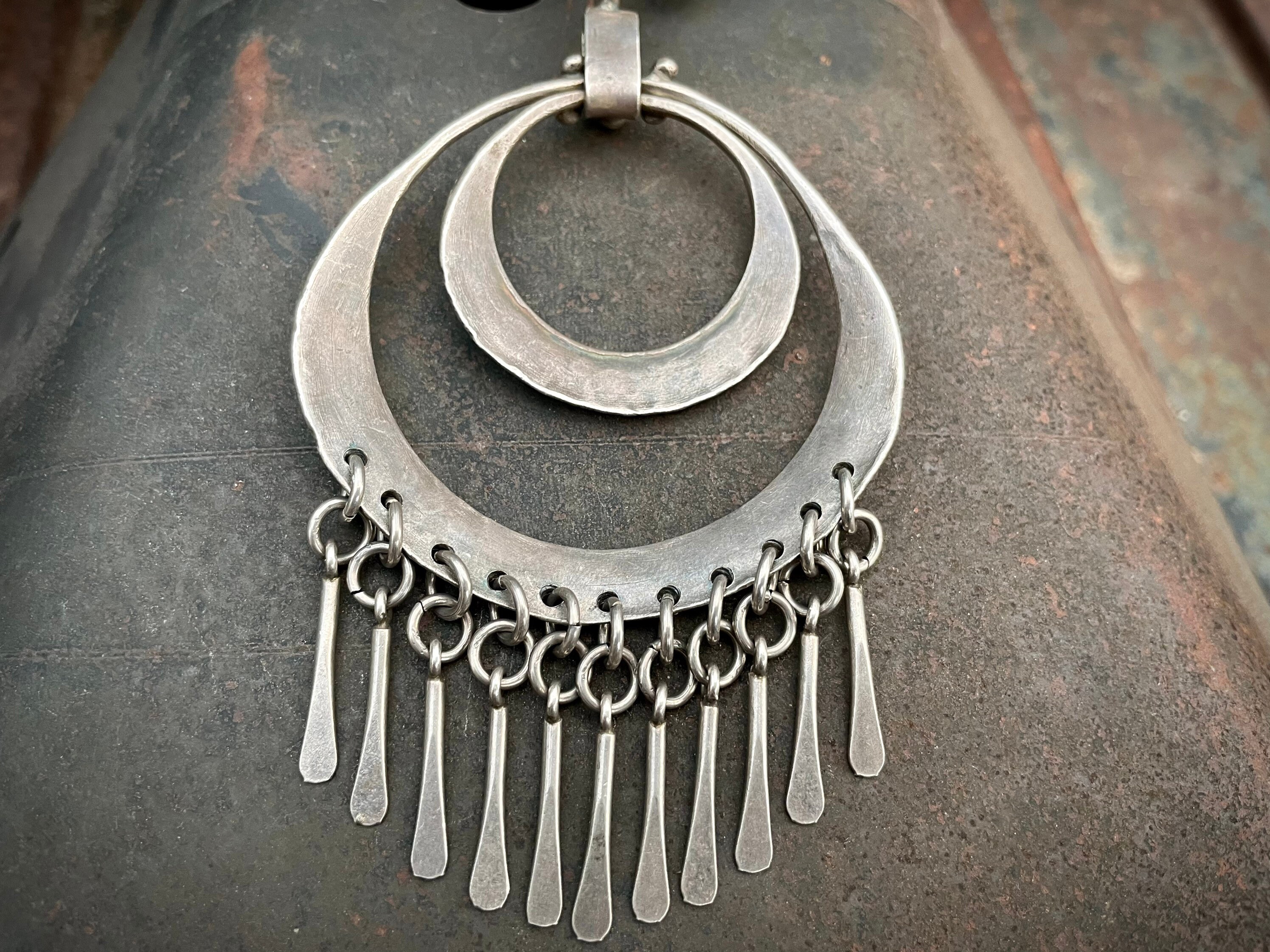 Vintage 118g Sterling Silver Necklace from Hill Tribes, Large Modernist