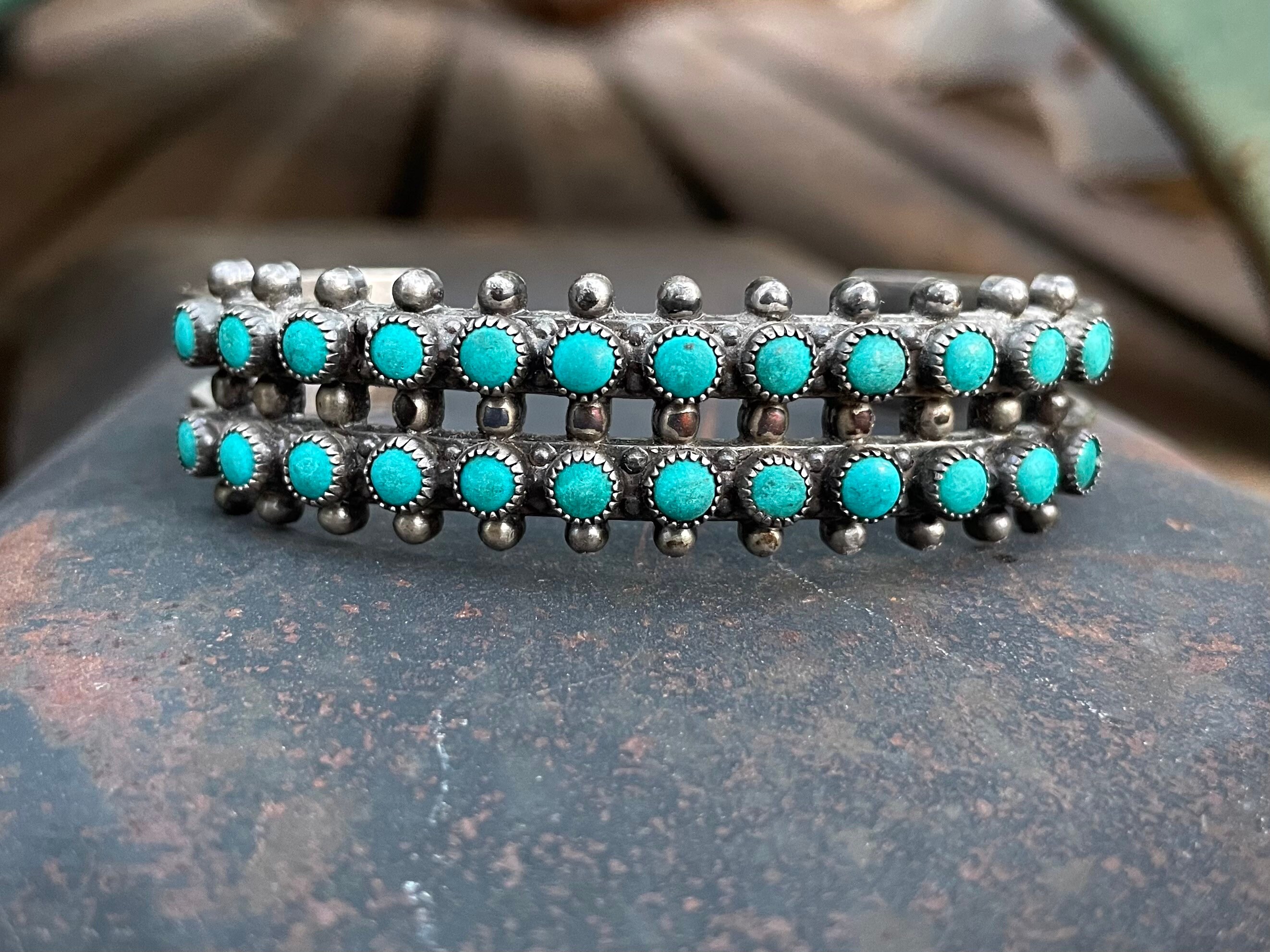 Fred Harvey Era Two Row Zuni Snake Eye Vintage Turquoise