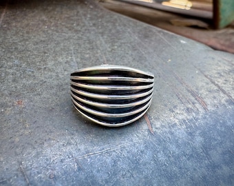 Vintage Navajo Sterling Silver Wide Band Ring Size 8, Contemporary Rail Design