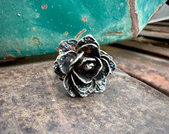 Rose Flower Ring Made with Silverware (Spoons), Slightly Adjustable