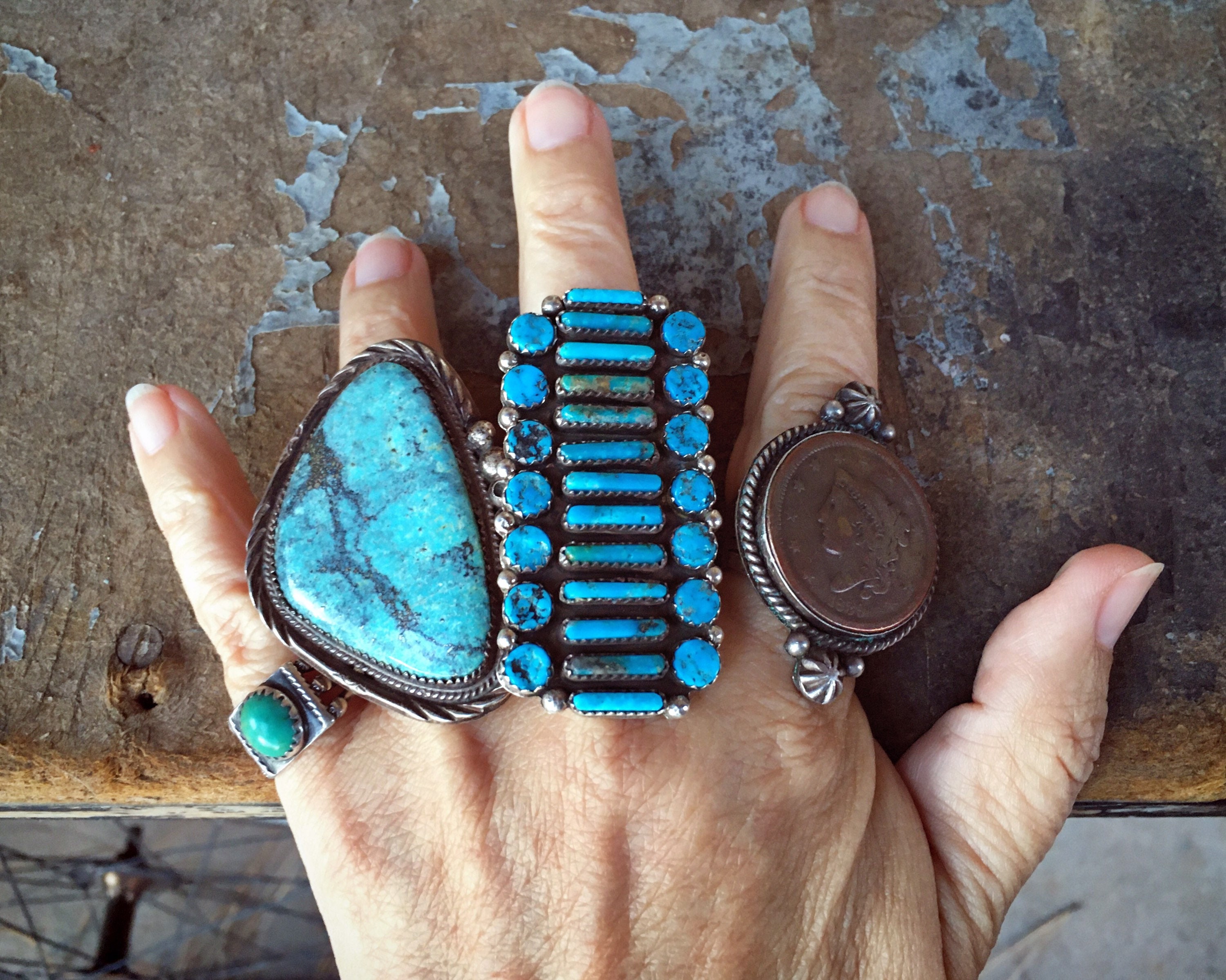 27g Huge Turquoise Ring (Hairline Crack) for Women, Navajo Ring