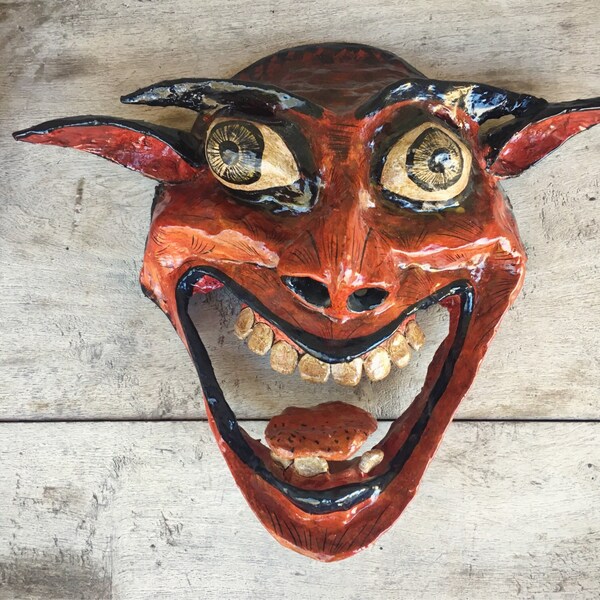 Large Folk Art Paper Mache Mask by Peruvian Claudio Jimenez, Day of Dead Mask, Day of the Dead Art, Ethnic Decor, Devilish Mask, Devil Art
