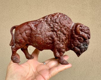 Vintage Cast Iron Bison Still Bank, Buffalo Doorstop or Bookend, Farmhouse Garden Decor