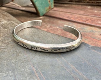Vintage Stamped Sterling Silver Narrow Bracelet Approx Size 6.5 22g, 1970s Navajo Jewelry