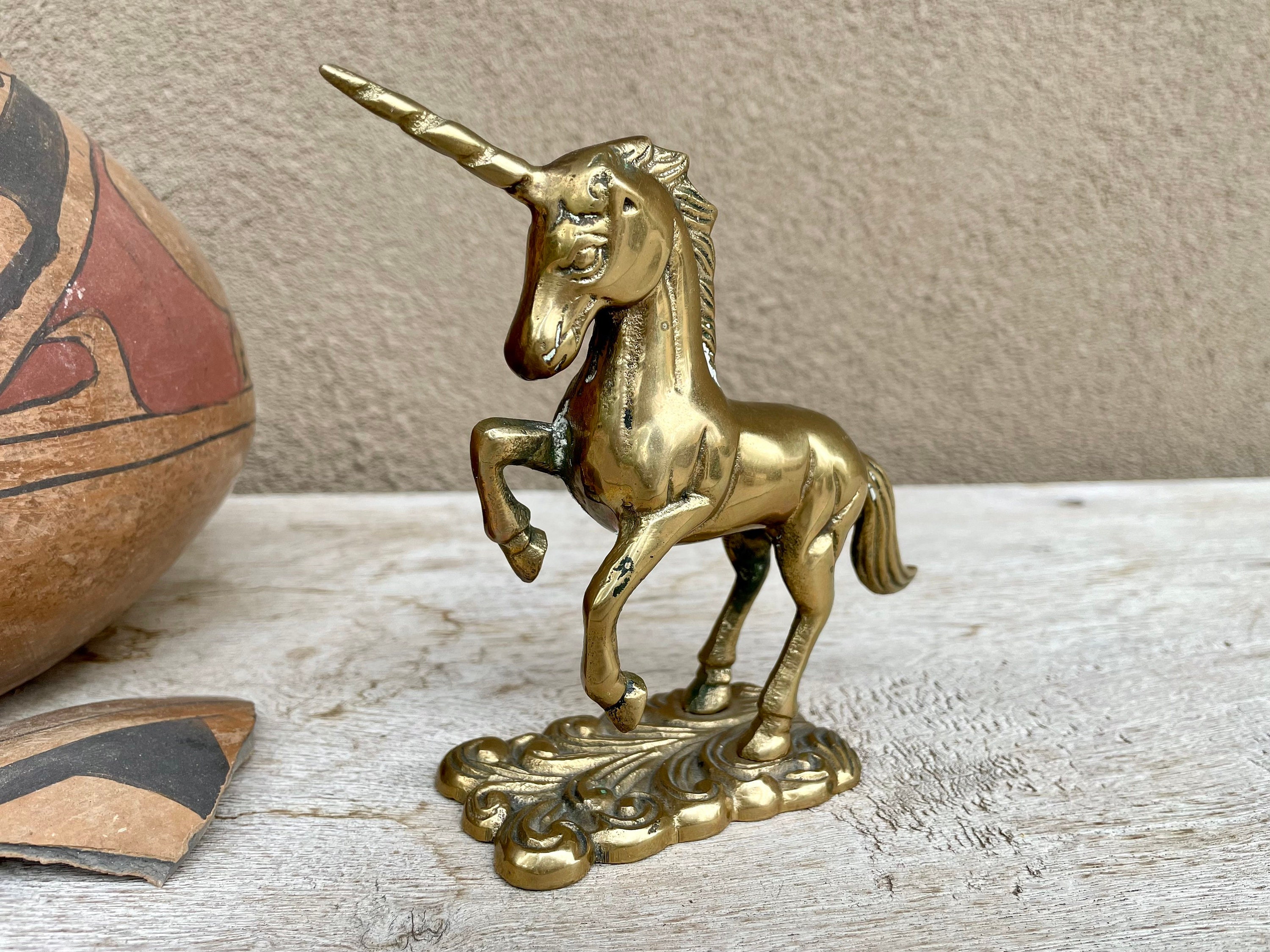 Vintage Brass Unicorn Figurine 5 Tall, Hollywood Regency Brass Decor, Shelf  Display, Friend Gift