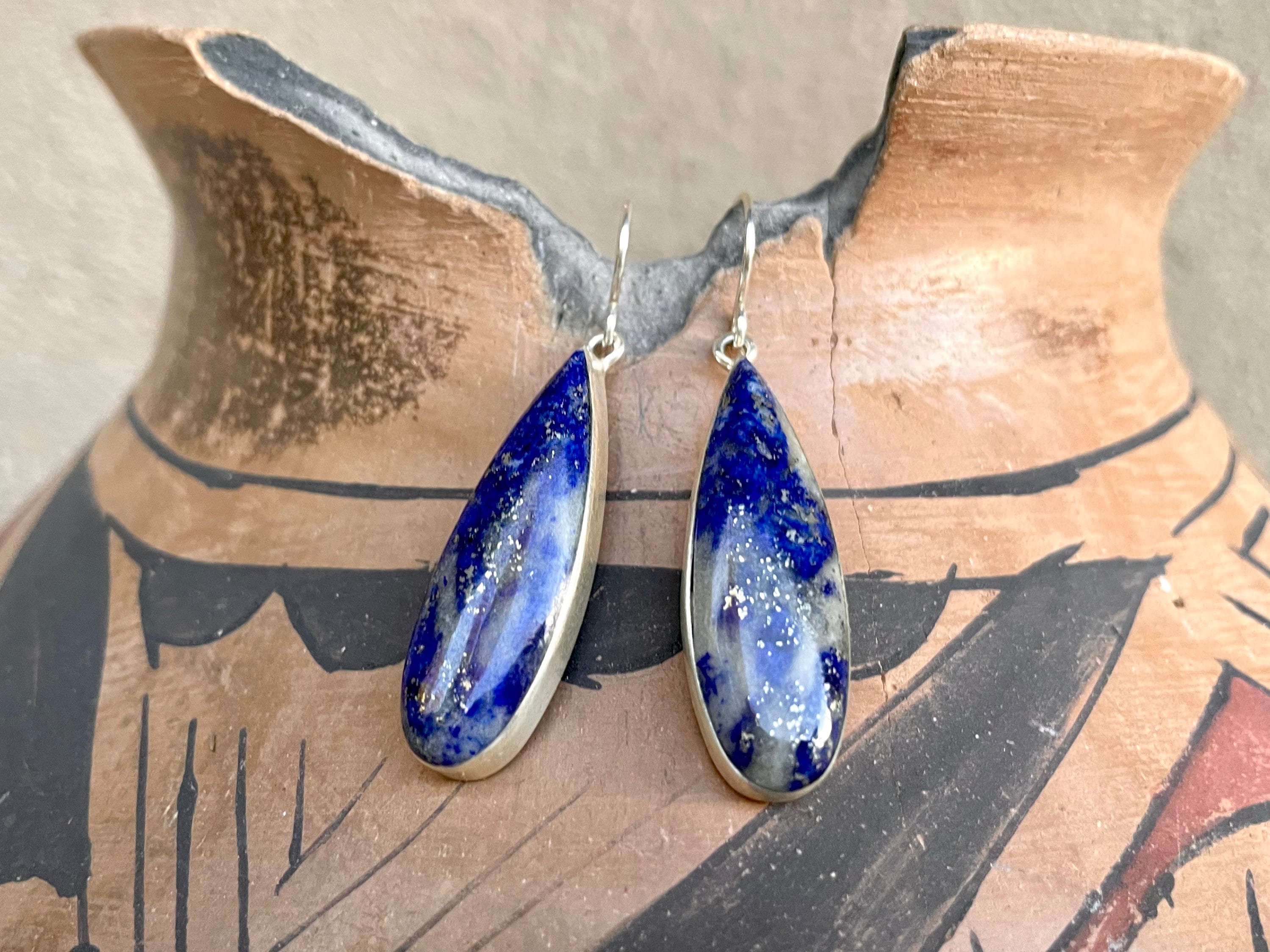 •LAPIS STICK• Navajo silver dangle earrings main image 1