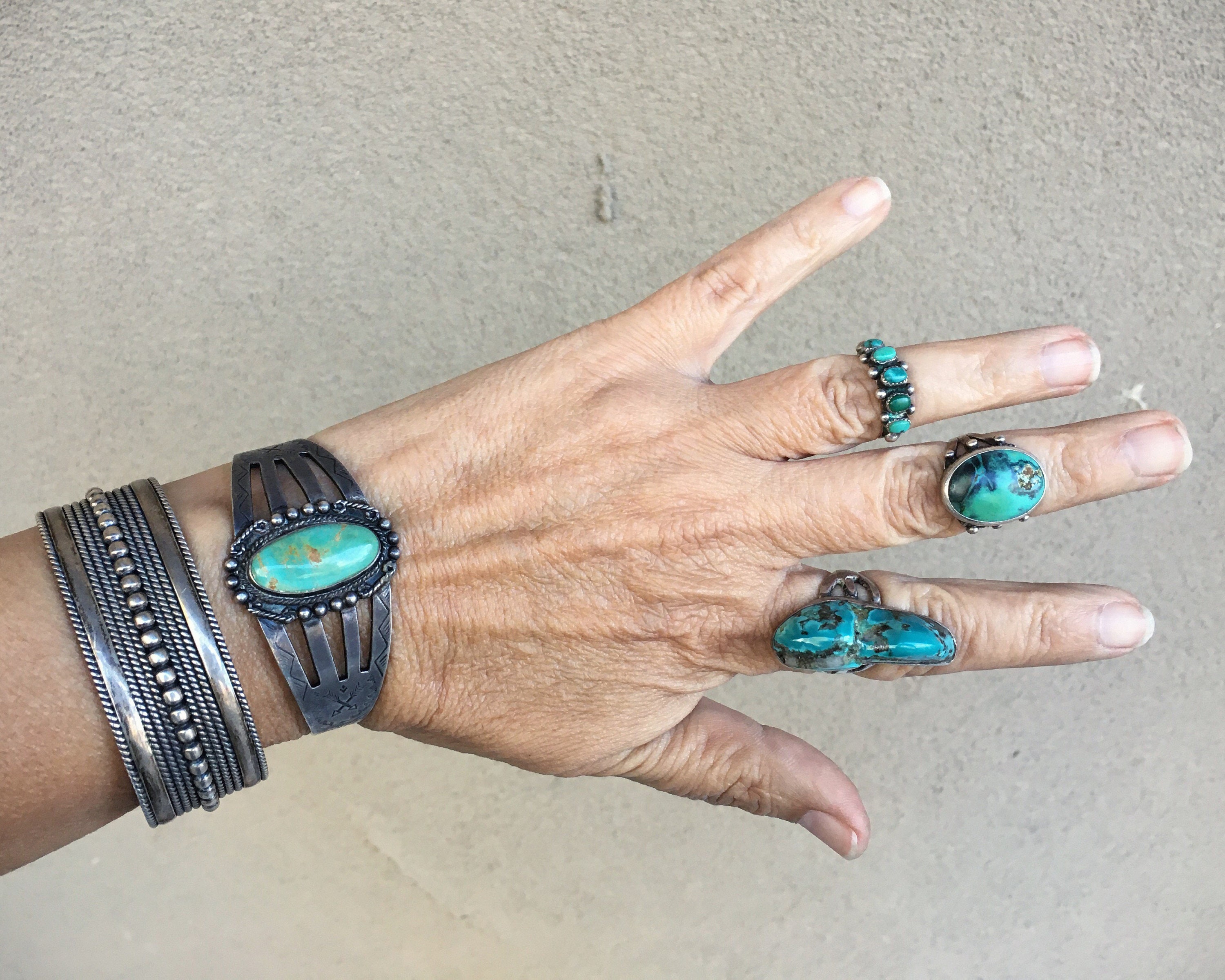 Striking Early 1900's Vintage Native American Navajo Turquoise Sterling Silver Bracelet Old Striking Early 1900's Vintage Native American Navajo Turquoise Sterling Silver Bracelet Old