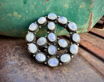 Tibetan Moonstone Peace Sign Ring in Silver Tone Setting, Adj Size