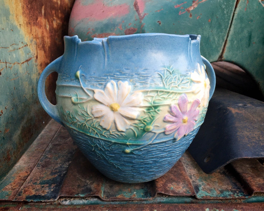 1940s Roseville Pottery Cosmos Blue Jardiniere Vase With - Etsy.de