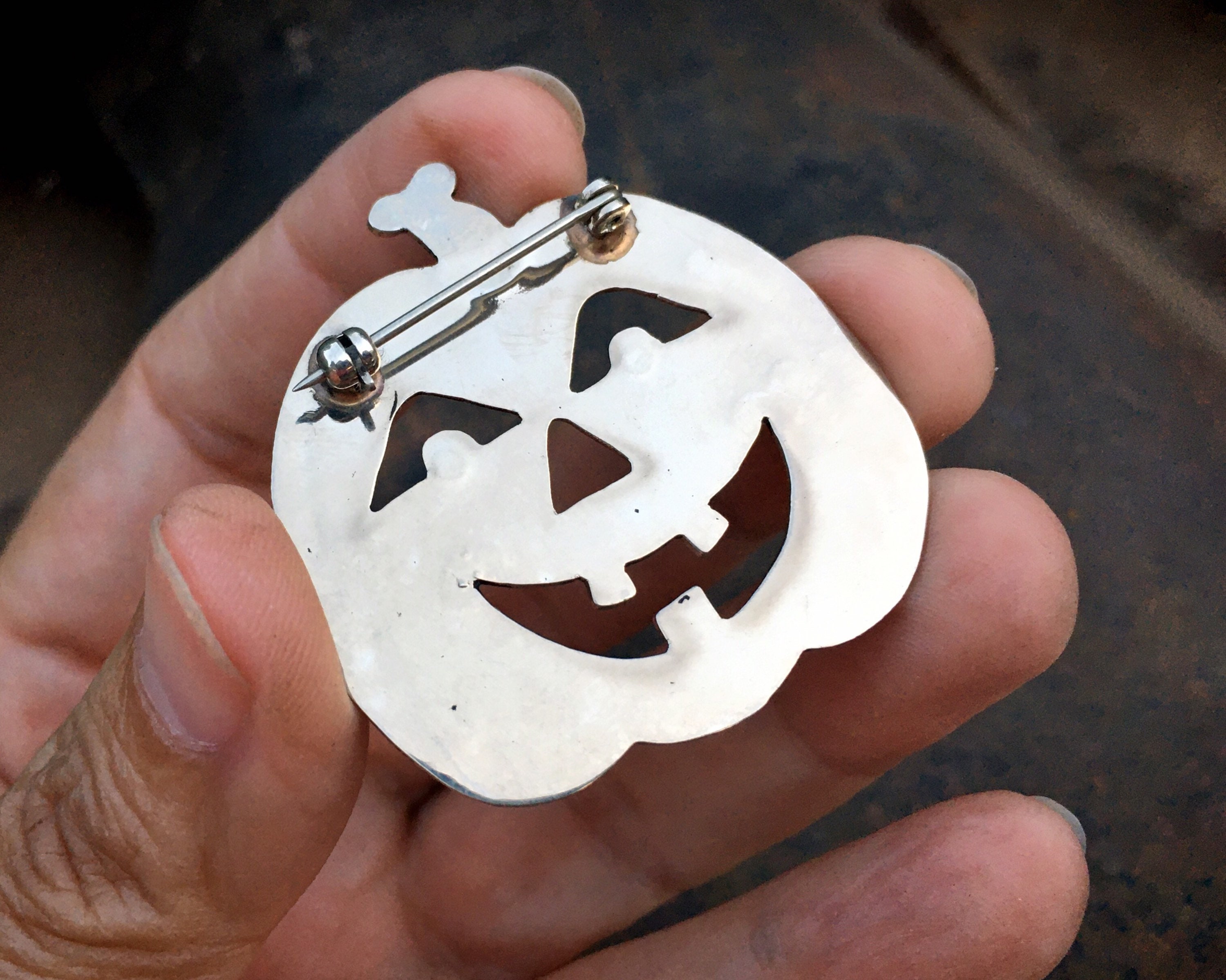 German Silver Jack O Lantern Brooch Pin for Hat or Jacket, Pumpkin Fall ...