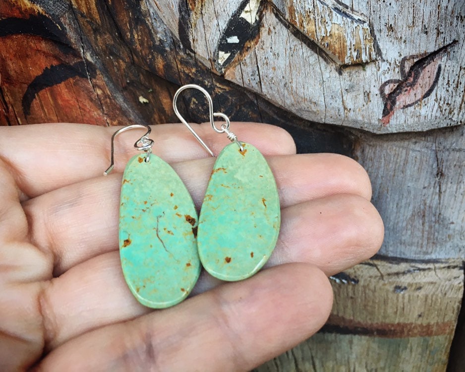 •STRAY• turquoise slab + silver earrings main image 0