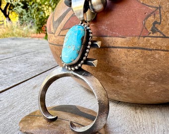 Chimney Butte Turquoise Sterling Silver Naja Pendant w/ OPTIONAL Navajo Pearls Necklace 18.5"