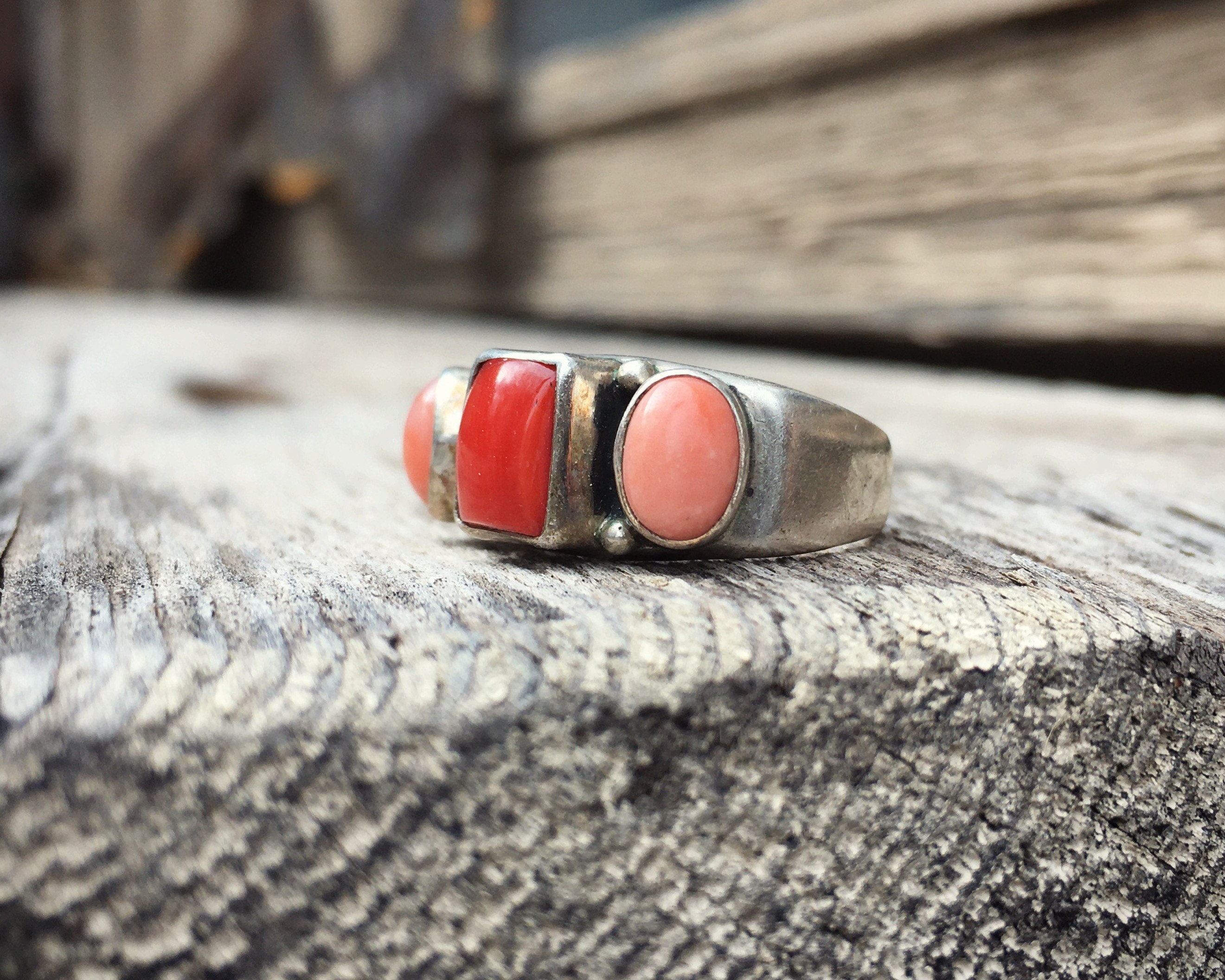 Pink Musselshell Ring Sterling Silver Red Coral and Pink Mussel Shell Ring for Women ...