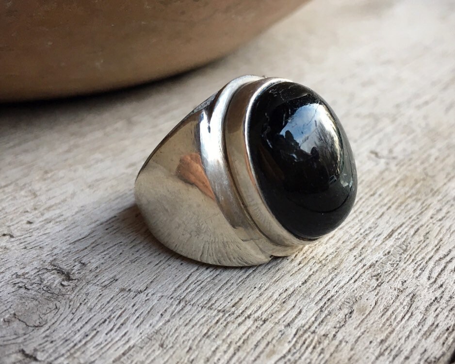 Vintage Black Luminescent Goldstone Ring Size 7.5, Native America ...