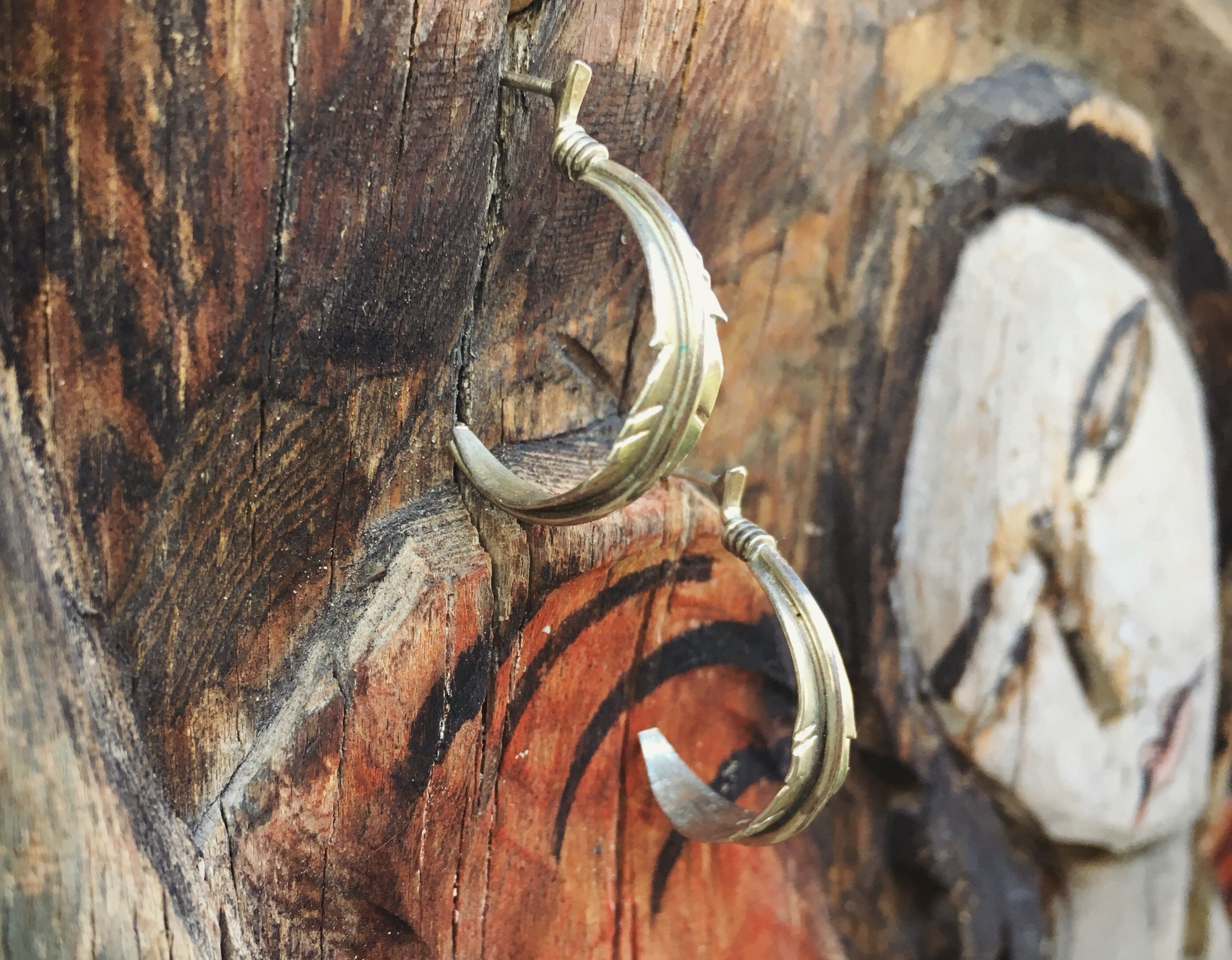 Southwestern Sterling Silver Feather Half Hoop Earrings of Native