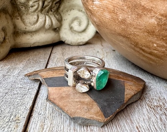 Lilly Barrack Sterling Silver Blue-Green Rough Gemstone Ring Size 7 to 7.5