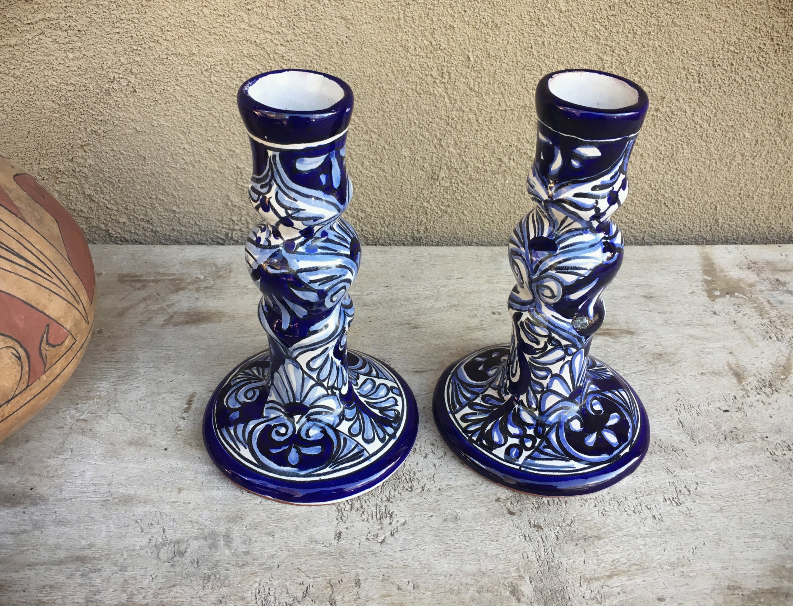 Mexican Talavera Candle Stick Holders Mexican Pottery, Rustic Home