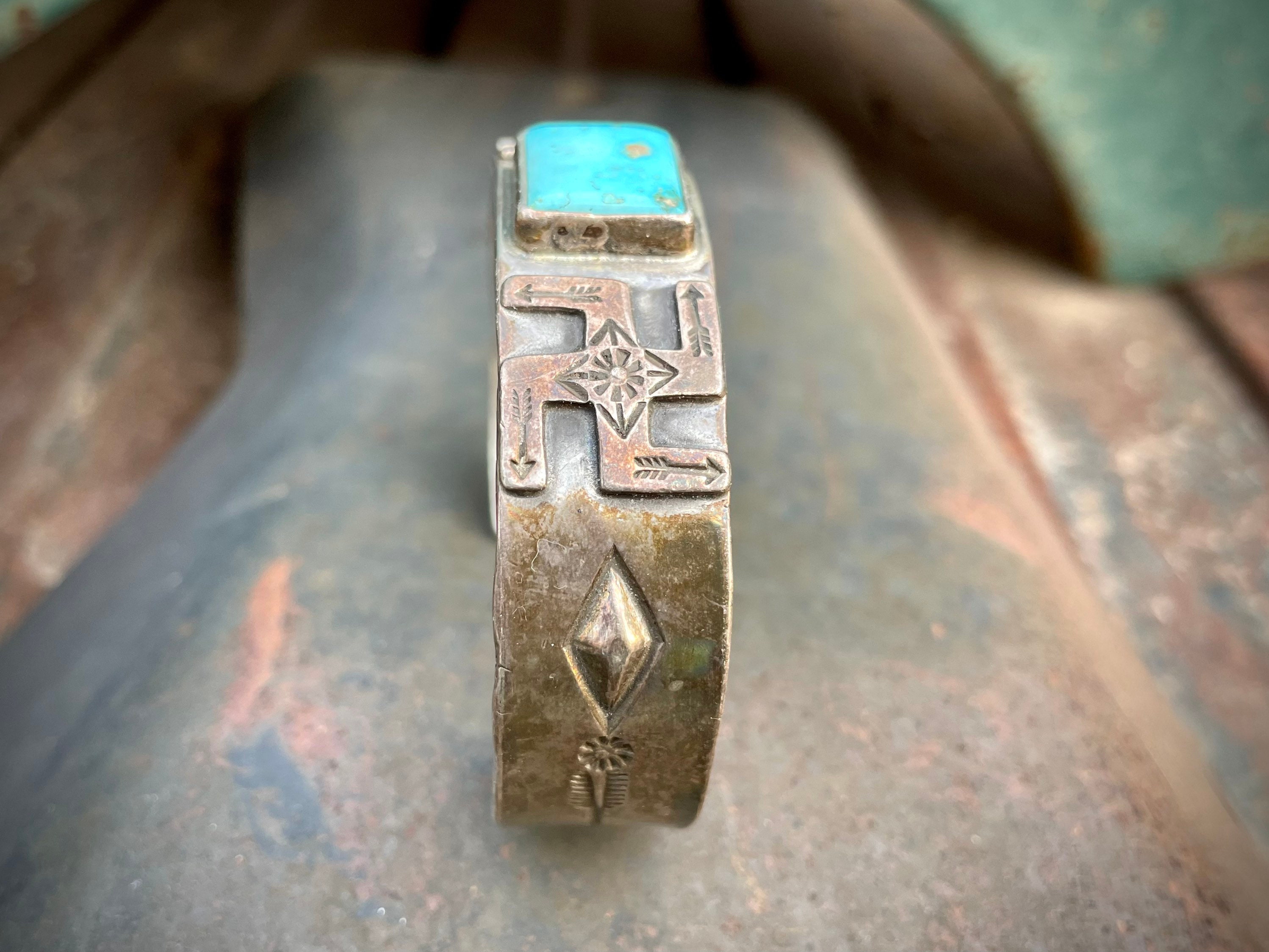 RESERVED for M. / Vintage Turquoise Silver Whirling Log Cuff