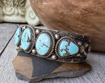Golden Hills Turquoise Row Bracelet Approx 6.5+ by Navajo Richard Jim, Native American