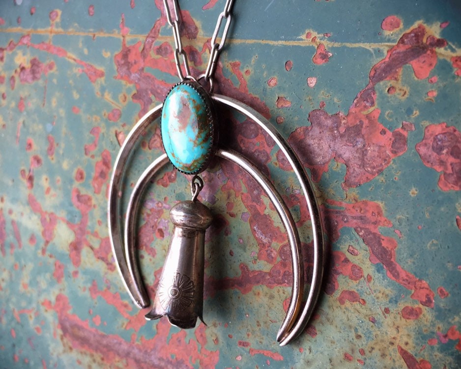Turquoise Silver Wire Naja Pendant on Sterling Silver Link Chain for