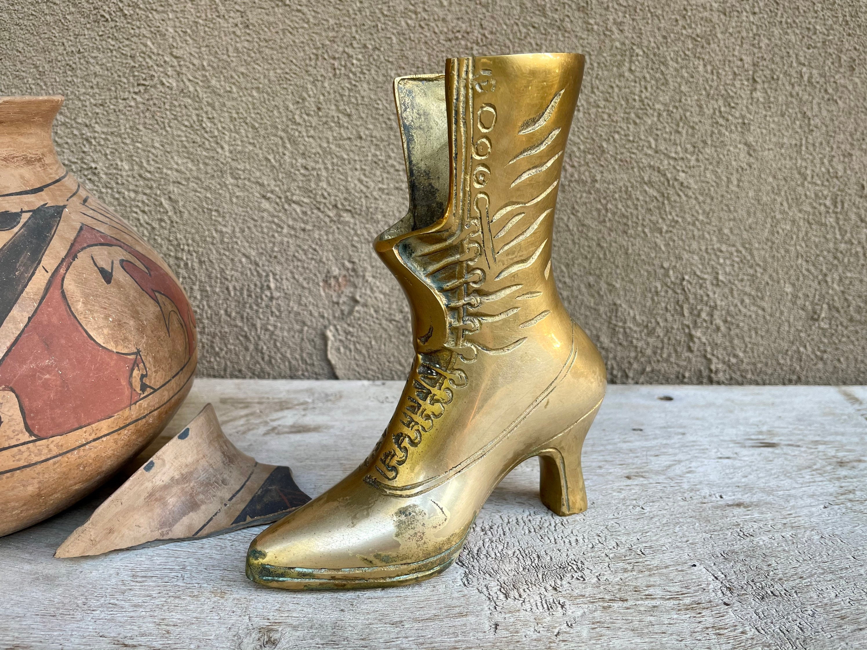 1970s Brass Victorian Boot Figurine 