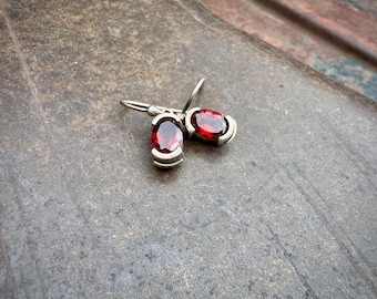 Small Sterling Silver Garnet Earrings, Dainty Gemstone Dangles