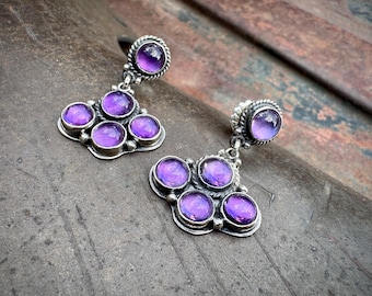 Federico Jimenez Amethyst Cluster Earrings Sterling Silver Posts
