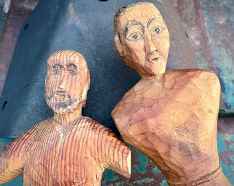 ViiVintage Wood Carvings of Men (Appendages Missing) Spanish Colonial Three-Dimensional Folk Art