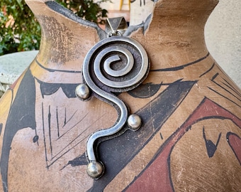Alex Sanchez Sterling Silver Spiral Labyrinth Pendant 3.5", No Chain, Native American