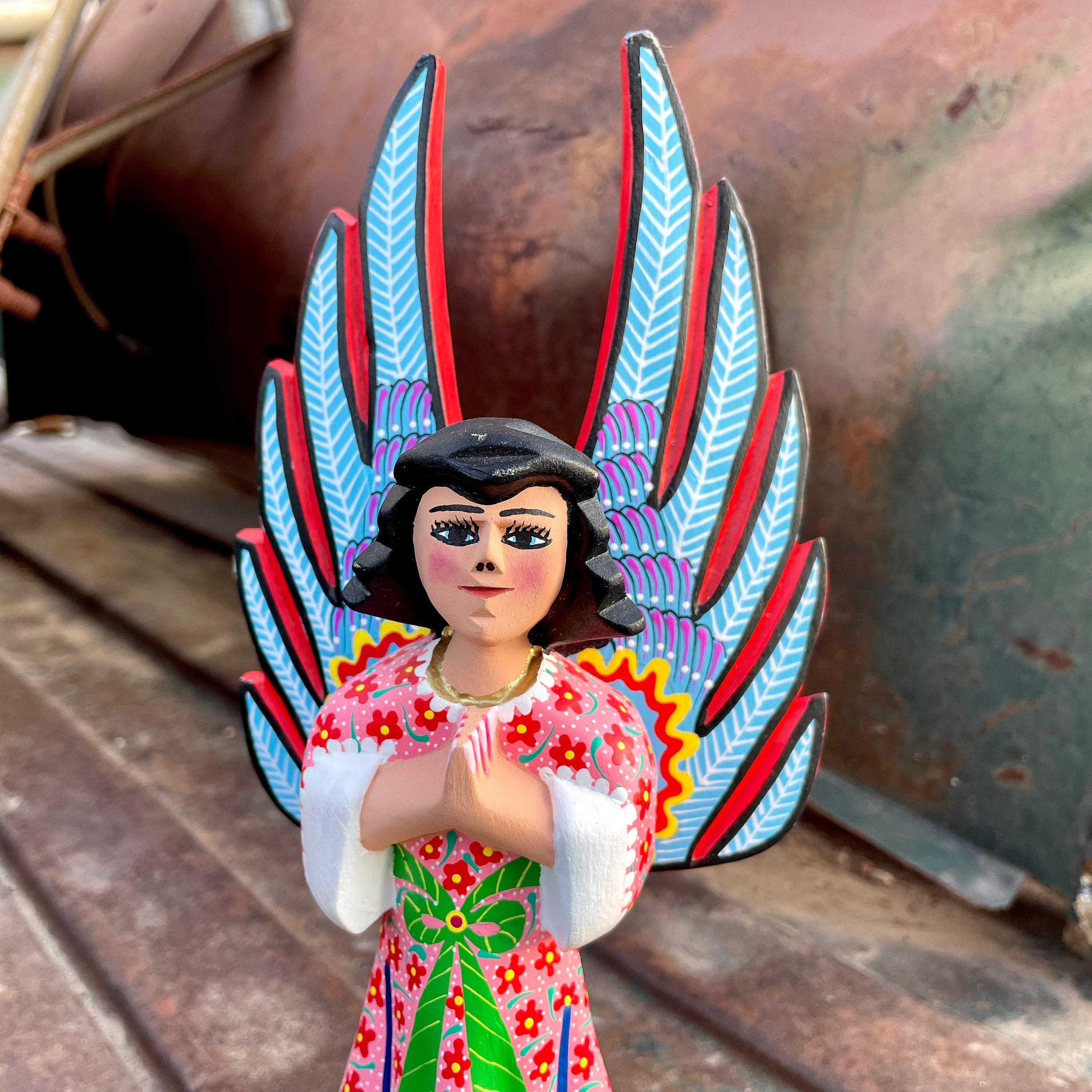 Oaxaca Mexico Carved Painted Wood Angel by Alberto Jimenez