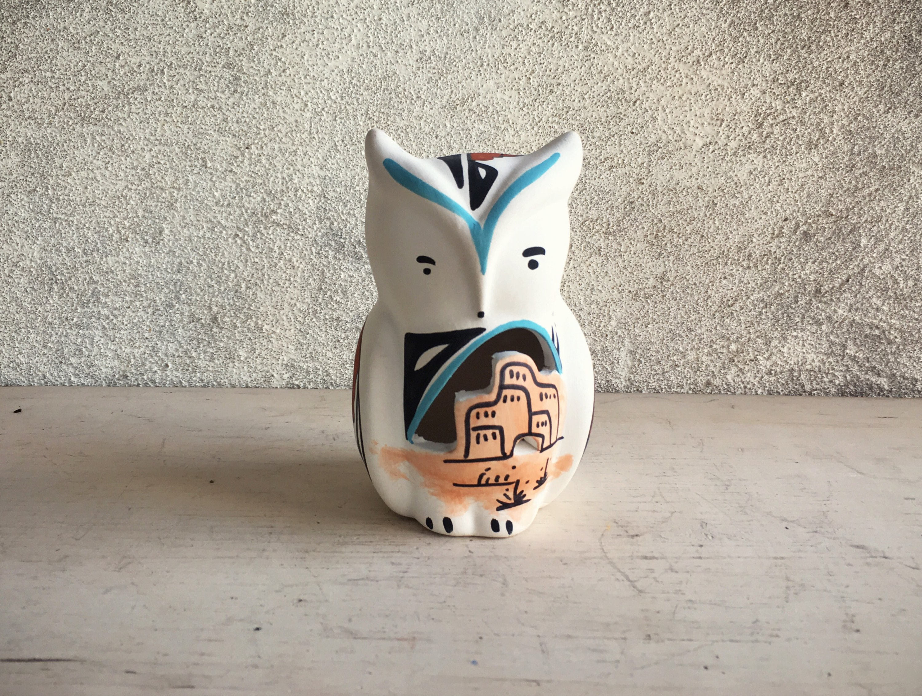 Signed Jemez Pottery Owl Figurine, Vintage Native American Indian Pottery
