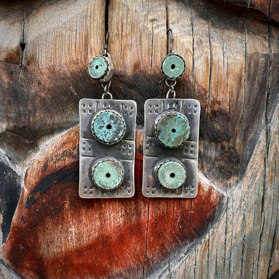 Large Sterling Silver Earrings Made w/ Drilled Tu… - image 2