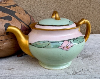 Antique Heinrich & Co. Teapot Signed by Artist E. Maybery 1914, Art Nouveau Cottage Decor