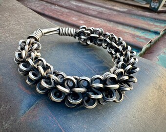 Vintage Miao Tribal Silver Circle Loop Bangle Bracelet, Ethnographic Jewelry Textured Stacker