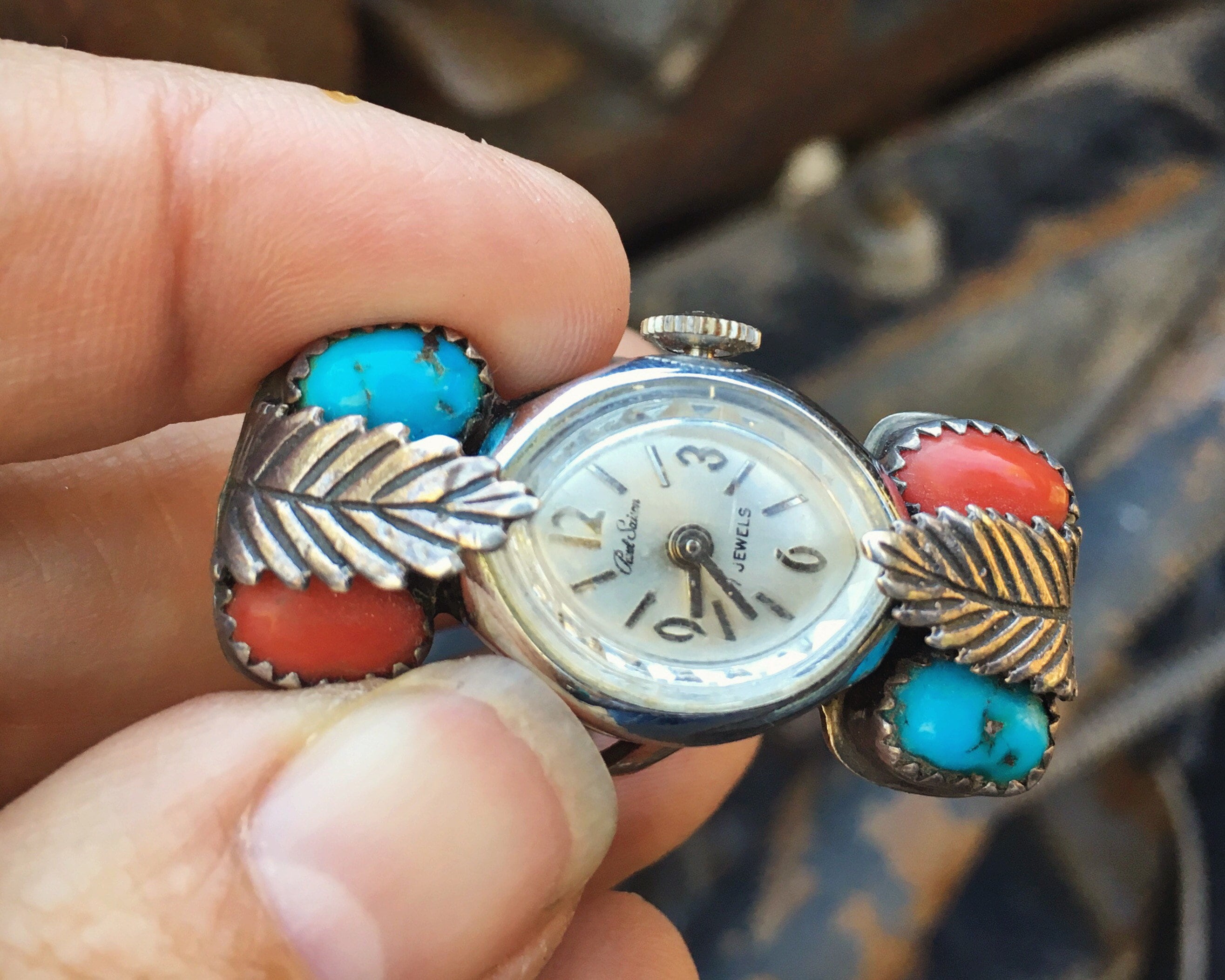 Women's Turquoise Flower Vintage Native American Navajo Sterling Silver Ring Old Women's Turquoise Flower Vintage Native American Navajo Sterling Silver Ring Old