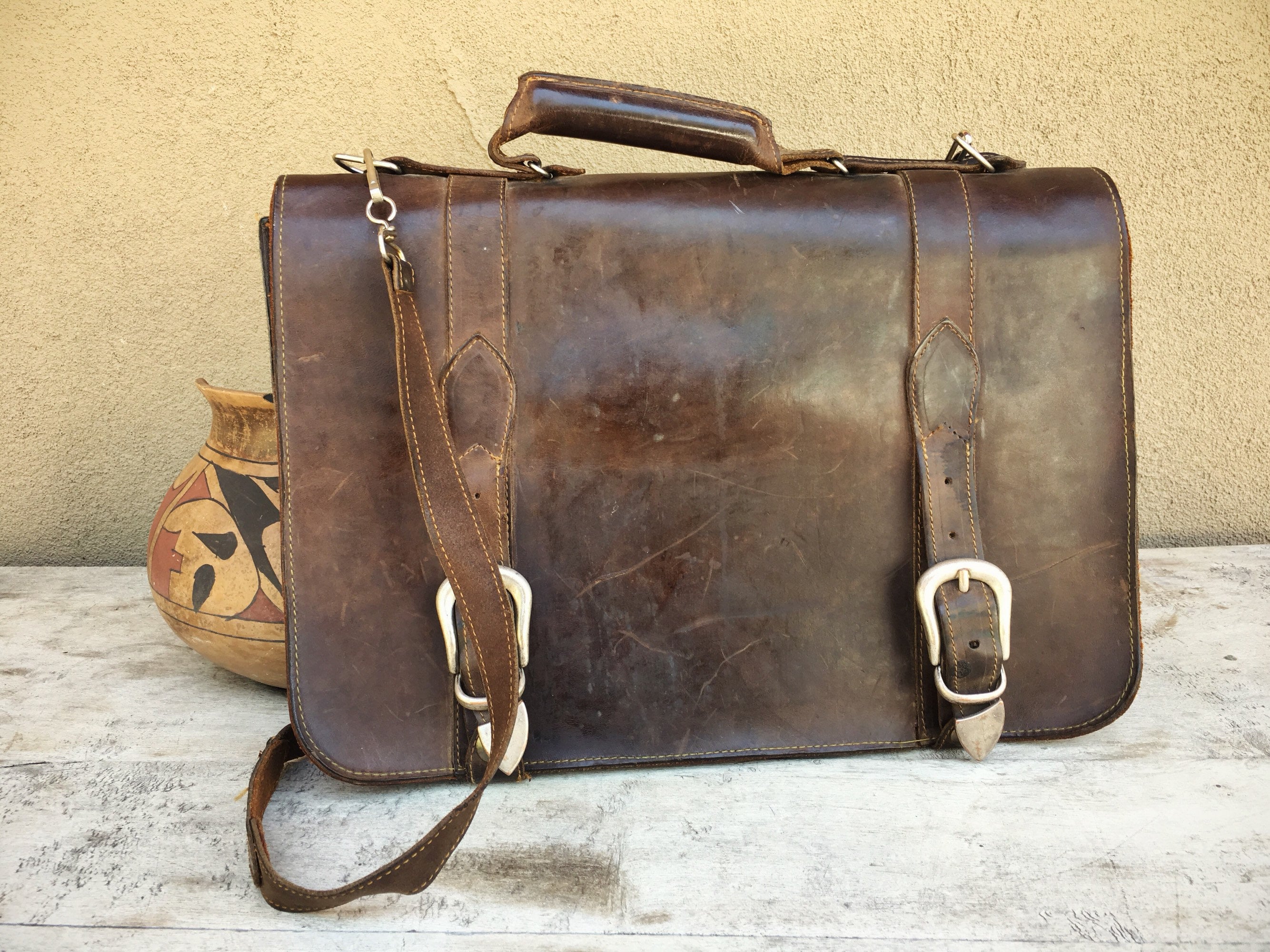 Vintage Brown Leather Messenger Bag for Men Shoulder Bag Distressed ...