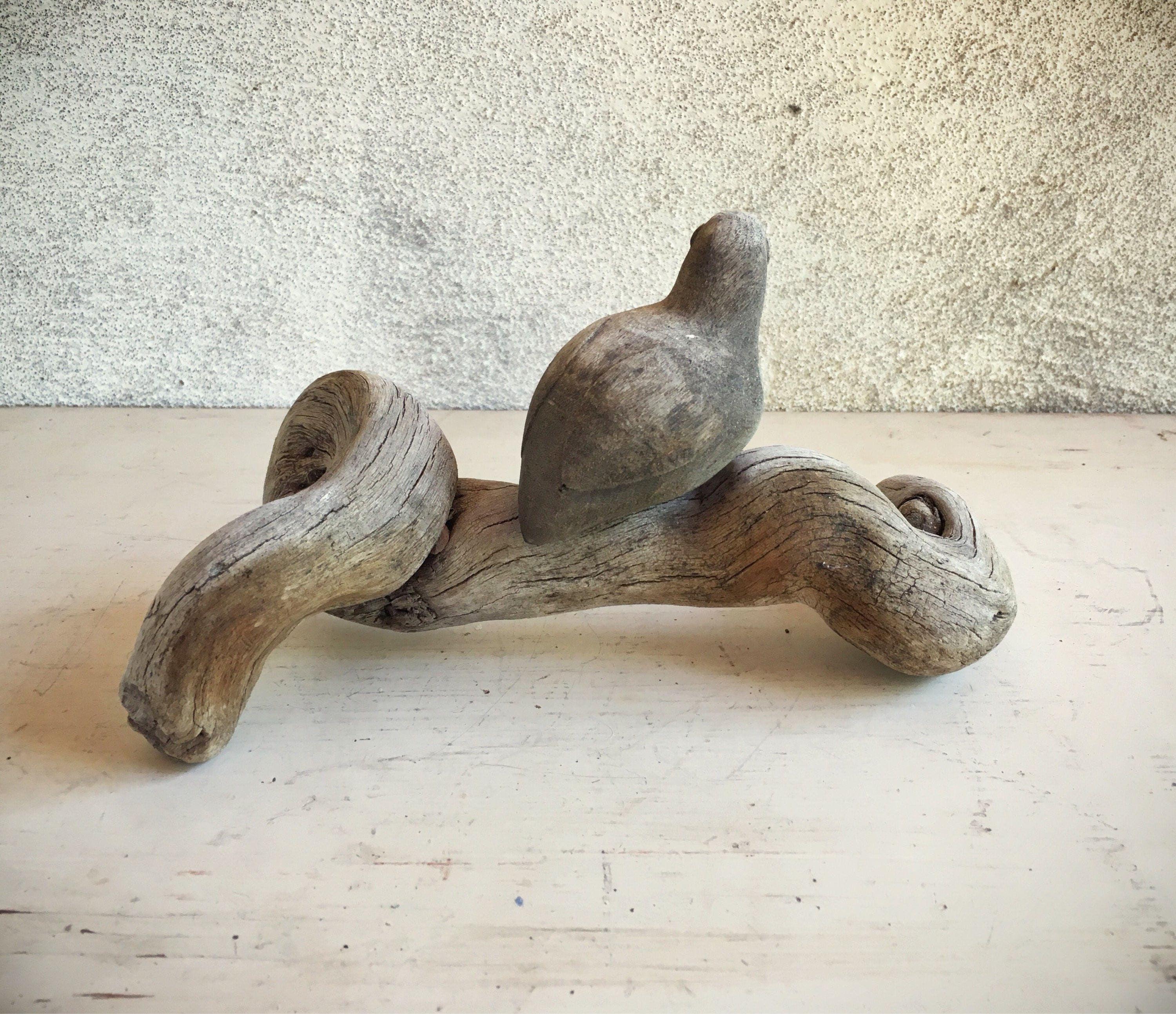 Vintage hand carved quail wood carving folk art, rustic home decor