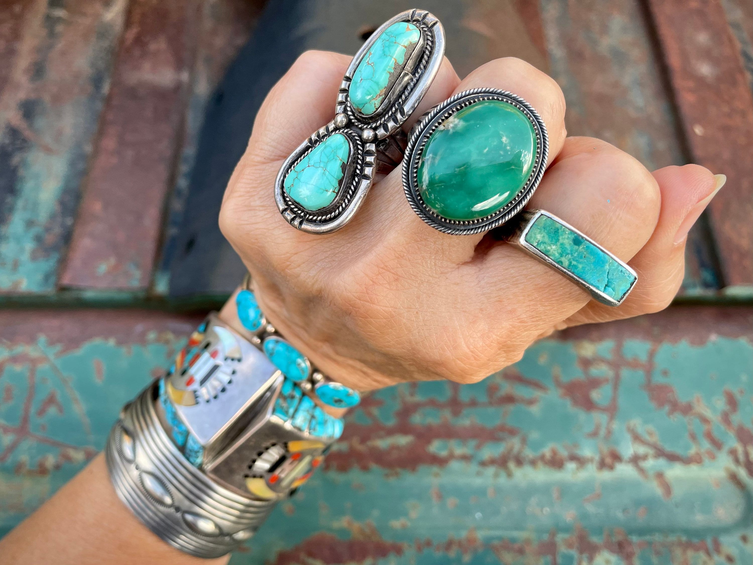 Vintage Fox Turquoise Ring by Navajo Steven Arviso, Approx Vintage Fox Turquoise Ring by Navajo Steven Arviso, Approx