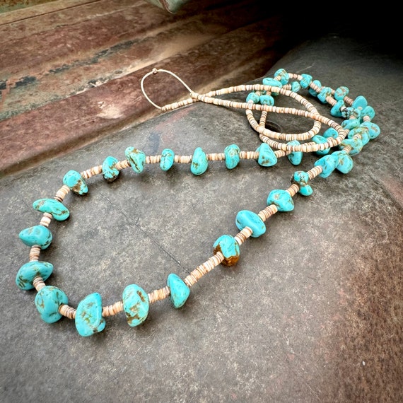 Vintage Turquoise Nugget and Shell Heishi Necklac… - image 2