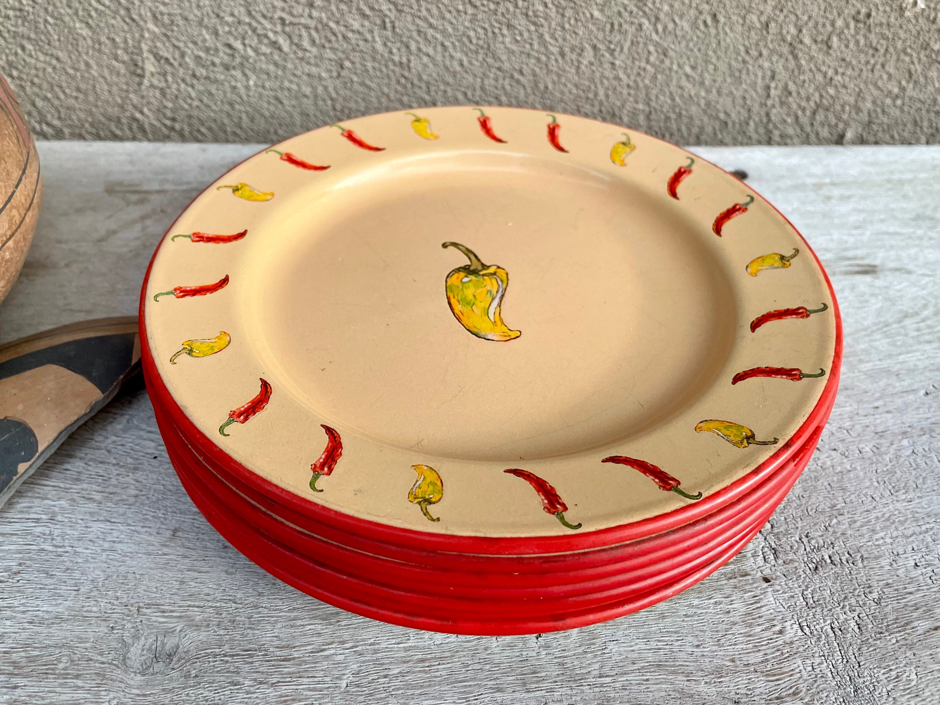 Set of 8 Vintage Marble Canyon Enamel Salad Plates 8 Yellow Chile