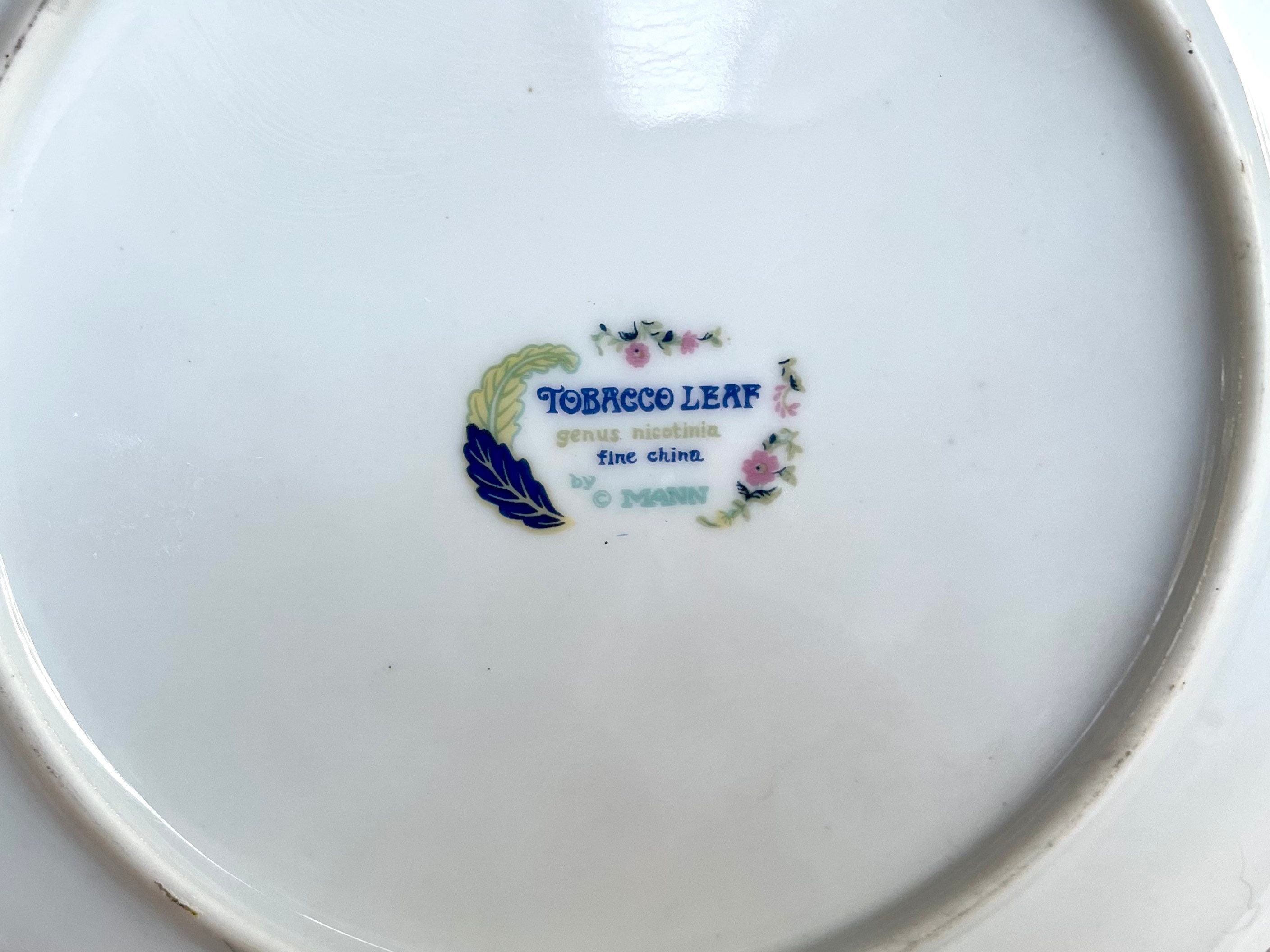 Four Vintage Tobacco Leaf Pattern Porcelain 7.5 Salad Plates by Mann