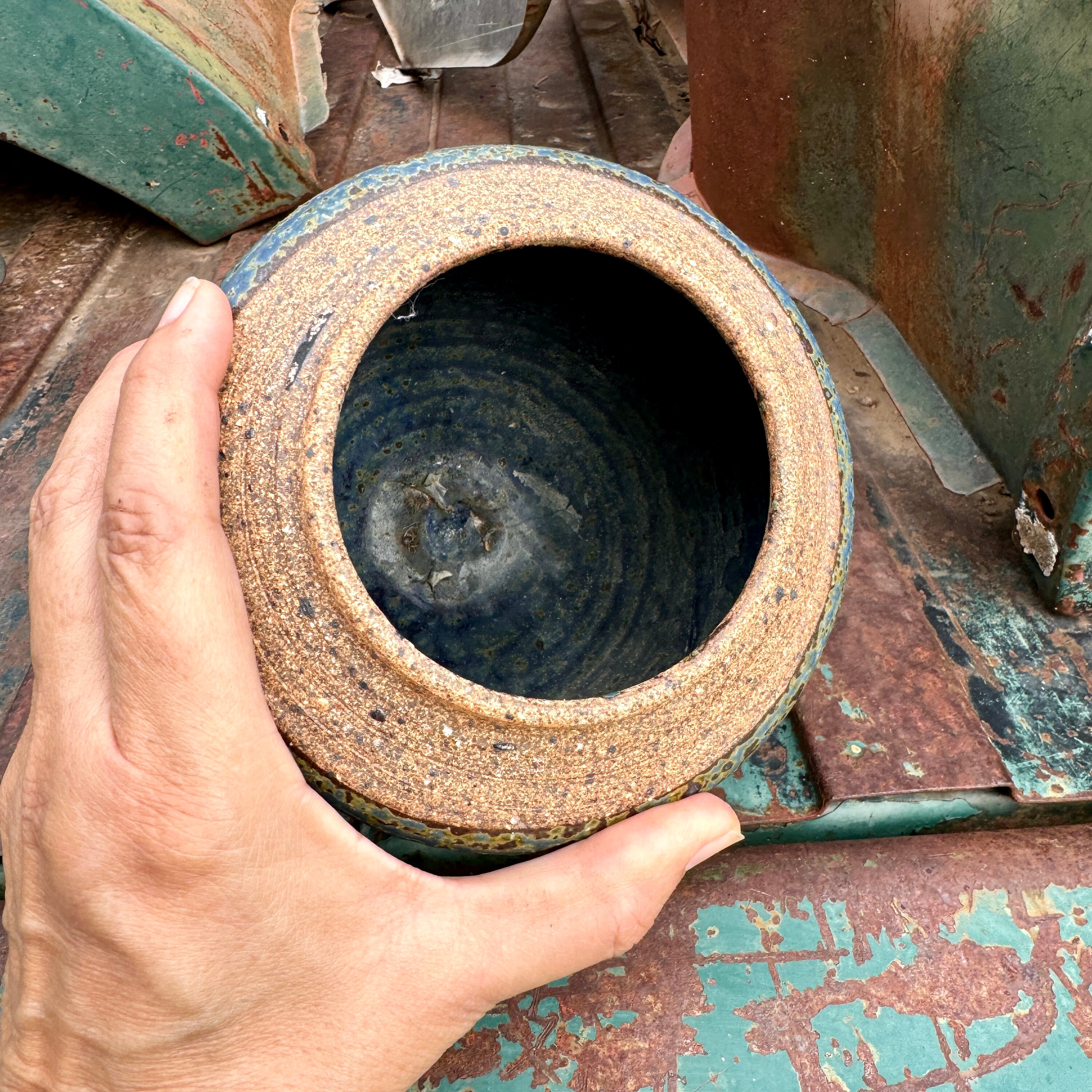 Vintage Art Studio Pottery Vase with Blue Drip Glaze, Stoneware ...