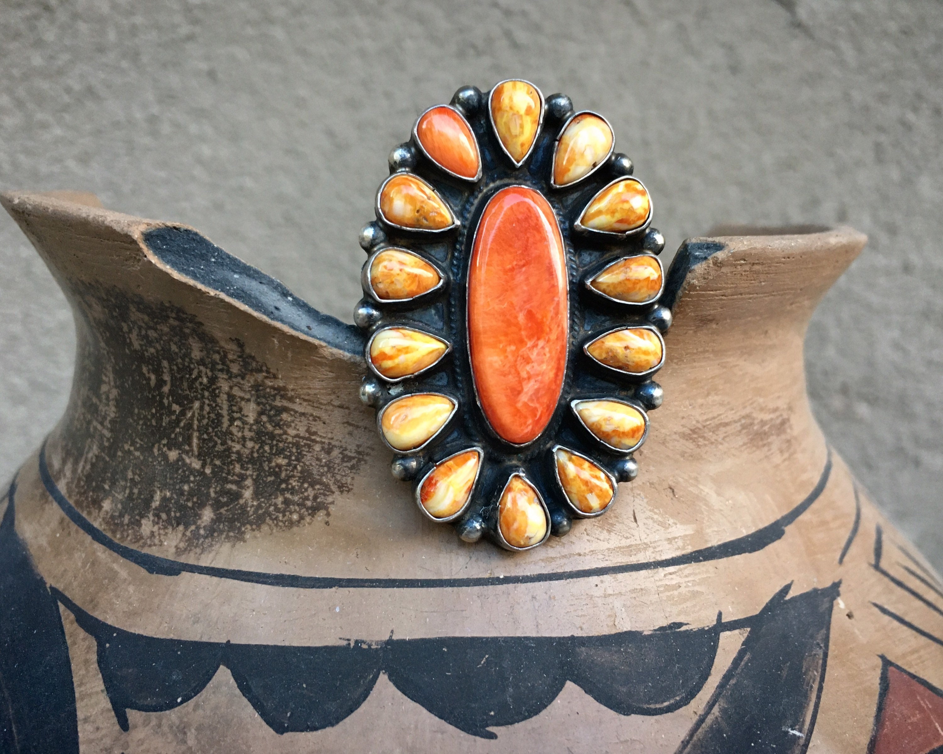 17g Large Navajo Lee Brown Cluster Ring Orange Spiny Oyster