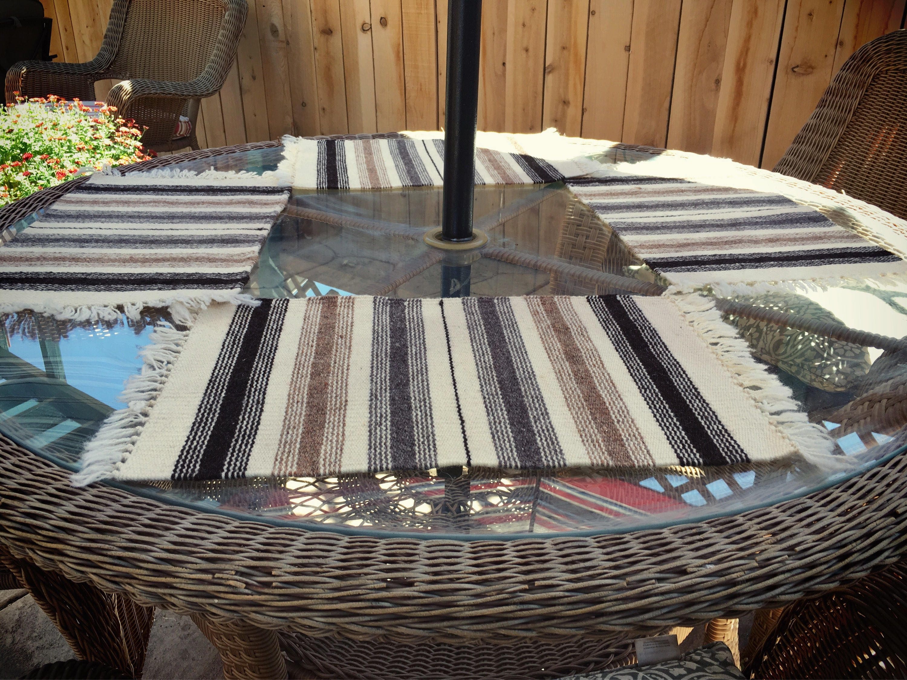 Vintage 11 x 18 handwoven wool place mat Southwestern decor Chimayo