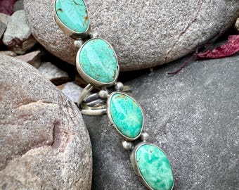 Navajo Jameson Garcia Turquoise Long Ring Size 9 (Slightly Adj), Approx 3" Extra-Long Statement