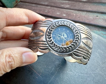 Navajo Carson Blackgoat Sterling Silver Watch Cuff, Non-Working, Native American Wristwatch Band