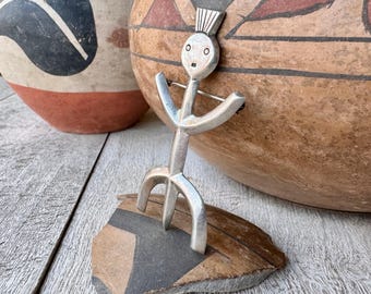 Vintage Navajo Sterling Silver Sandcast Yei Brooch Pin Approx 2.75"