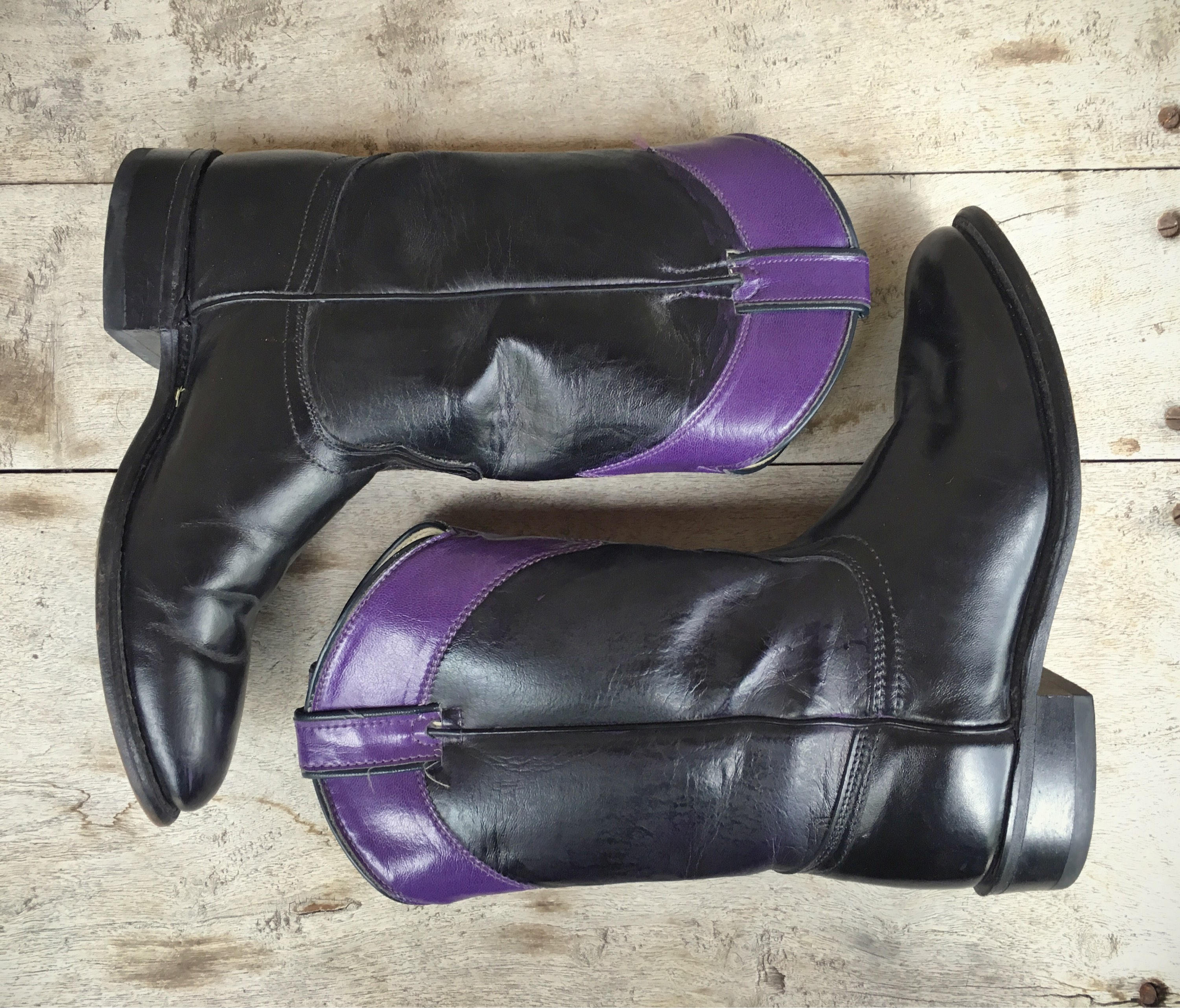 black and purple cowboy boots